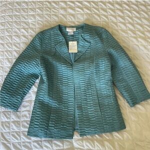 Silk Club Blue silk Textured Blazer with 3/4 Sleeves